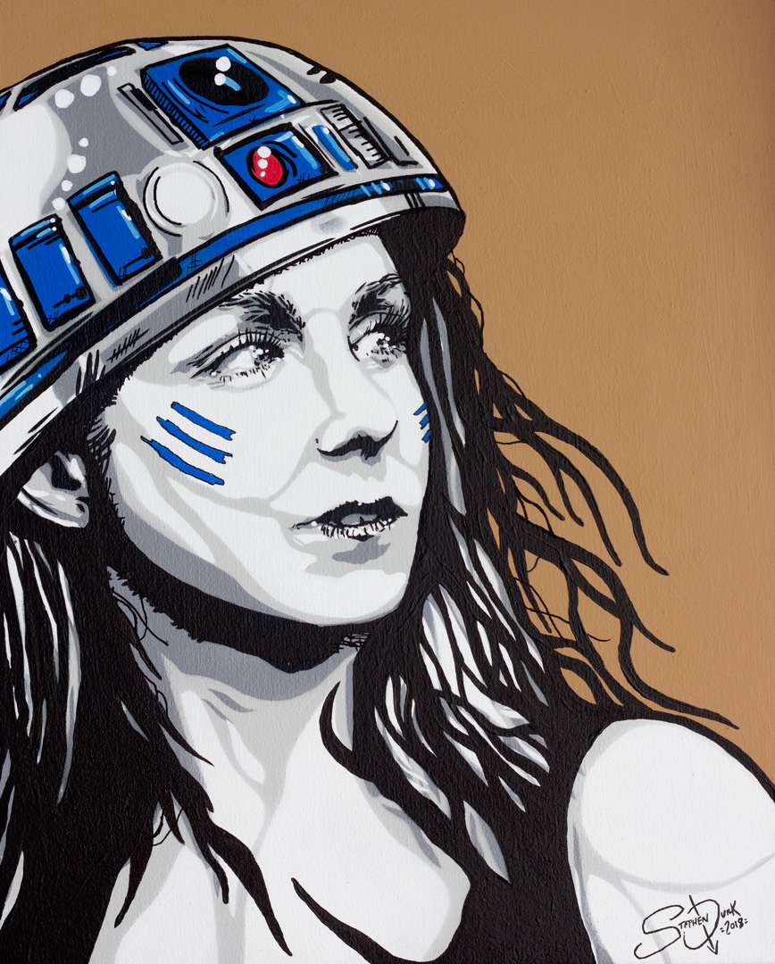 Female Portrait with Star Wars Helmet Painting 