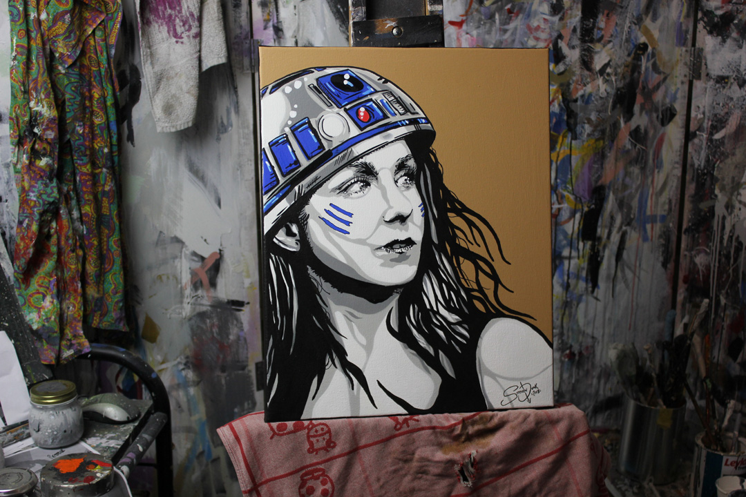 Female Portrait with R2D2 Helmet Painting 
